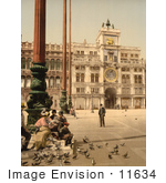 #11634 Picture Of People Feeding Pigeons Venice Italy St Marks Place
