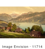 #11714 Picture Of Homes Church Lake Thun And Mountains Switzerland