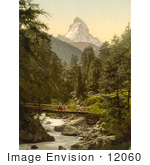 #12060 Picture Of A Person Crossing Vispach Bridge Matterhorn Mountain