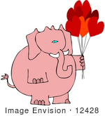 #12428 Pink Elephant Holding Valentine’S Day Balloons Clipart