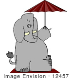 #12457 Elephant On A Beach Towel Holding Umbrella Clipart