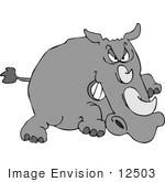 #12503 Angry Rhino Charging Clipart