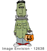 #12638 Boy In A Frankenstein Costume On Halloween Clipart