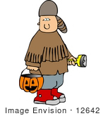 #12642 Boy In A Davy Crockett Costume On Halloween Clipart