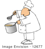 #12677 Chef Holding A Ladle And Pot Of Soup Clipart