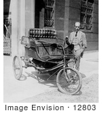 #12803 Picture Of Carl W Mitman Standing Beside A Three Wheel Car