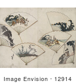 #12914 Photo Of Six Folding Hand Fans With Landscape Scenes