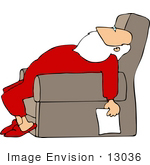 #13036 Exhausted Santa Claus In Longjohns Sleeping In A Chair Clipart