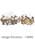 #13080 Pilgrims And Native Americans At Thanksgiving Clipart