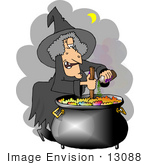 #13088 Witch Adding Ingredients To Her Potion In A Cauldron Clipart