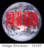 #13197 Picture Of A Red Barcode Over Earth
