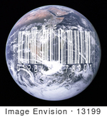 #13199 Picture Of A White Barcode Over Earth