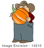 #13210 Caucasian Pumpkin Farmer Carrying A Pumpkin Clipart
