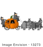 #13273 Children Riding In A Halloween Pumpkin Carriage Clipart