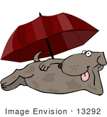 #13292 Dog Under An Umbrella Clipart