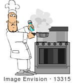 #13315 Chef Holding A Smoking Frying Pan Clipart