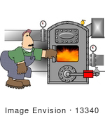 #13340 Man Checking A Boiler Clipart