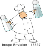 #13357 Caucasian Chef Man Holding Giant Salt And Pepper Shakers Clipart