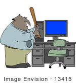 #13415 Angry Man About To Beat His Computer With A Baseball Bat Clipart