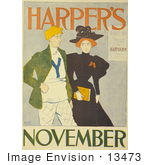 #13473 Picture Of A Couple Walking On The Harper’S November Of 1894 Issue