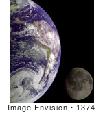 #1374 Photo Of The Earth And Moon In The Blackness Of Outer Space