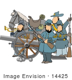 #14425 Four Civil War Soldiers With A Canon And Horse Clipart
