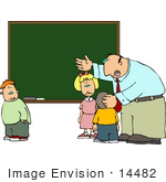 #14482 Teacher Involving Students In A Lesson At A Chalkboard Clipart