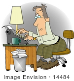 #14484 Middle Aged Caucasian Author Writer Using A Typewriter At A Desk Clipart