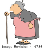 #14786 Senior Caucasian Woman Using A Cane Clipart
