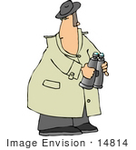 #14814 Spy Holding Binoculars And Looking Over His Shoulder Clipart