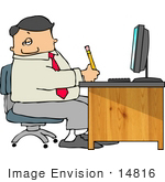 #14816 Caucasian Business Man Taking Notes At His Desk Clipart