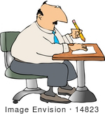 #14823 Business Man Writing Notes At A Desk Clipart