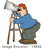 #14832 Astronomer Man Looking Through A Telescope Clipart