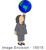 #15015 Business Woman Holding The World Clipart