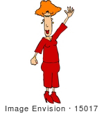 #15017 Red Haired Woman Waving Clipart
