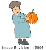#15806 Middle Aged Caucasian Woman Carrying A Hallween Or Thanksgiving Pumpkin Clipart