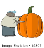 #15807 African American Man Carving A Giant Pumpkin Clipart