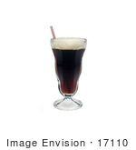 #17110 Picture Of A Glass Of Frothy Root Beer Soda And A Straw Over A White Background