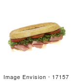#17157 Picture Of One Whole Sub Sandwich Made With Tomatoes Lettuce Ham And Swiss Cheese