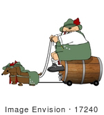 #17240 Caucasian Oktoberfest Man On A Beer Keg Wagon Being Pulled By Two Dashund Dogs Clipart