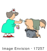 #17257 Nurse Woman Giving a Man a Subcutaneous Injection Vaccine With a Needle in His Butt Clipart by DJArt