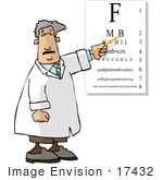 #17432 Optometrist Man Pointing To A Visual Eye Chart During An Eye Exam Clipart