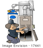 #17441 Woman Repairing A Heater Furnace Clipart