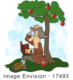 #17493 Isaac Newton Reading A Book Under An Apple Tree Clipart