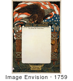 #1759 Stock Photography Of An American Flag And Bald Eagle On A Blank Scroll For The Roll Of Honor
