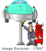 #17667 Auto Mechanic Working on a Classic Car Thats on a Car Lift Clipart by DJArt