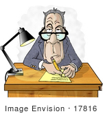 #17816 Old Manager Man Taking Notes During A Job Interview Clipart