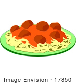 #17850 Italian Food Meal Of Spaghetti And Meatballs Topped With Marinara Sauce Clipart