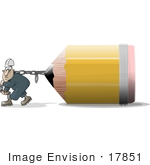 #17851 Man Pulling A Chain Attached To A Giant School Pencil Clipart