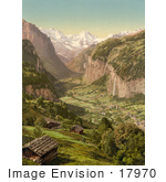 #17970 Picture Of Staubbach Falls In Lauterbrunnen Valley And Breithorn Mountain From Wengen Switzerland